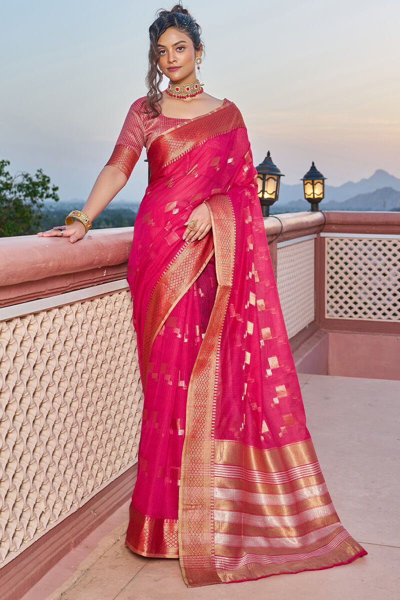 Incomparable Dark Pink Soft Silk Saree with Most Flattering Blouse Piece - Colorful Saree