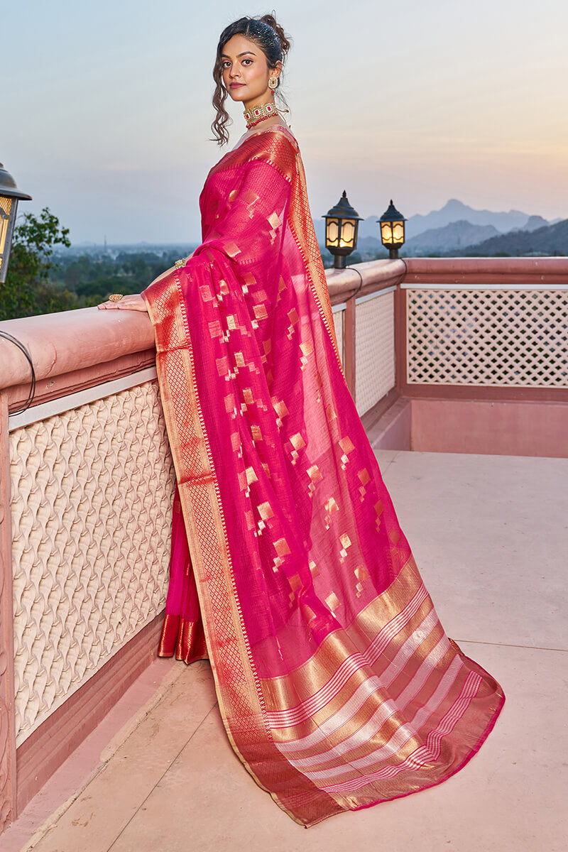 Incomparable Dark Pink Soft Silk Saree with Most Flattering Blouse Piece - Colorful Saree