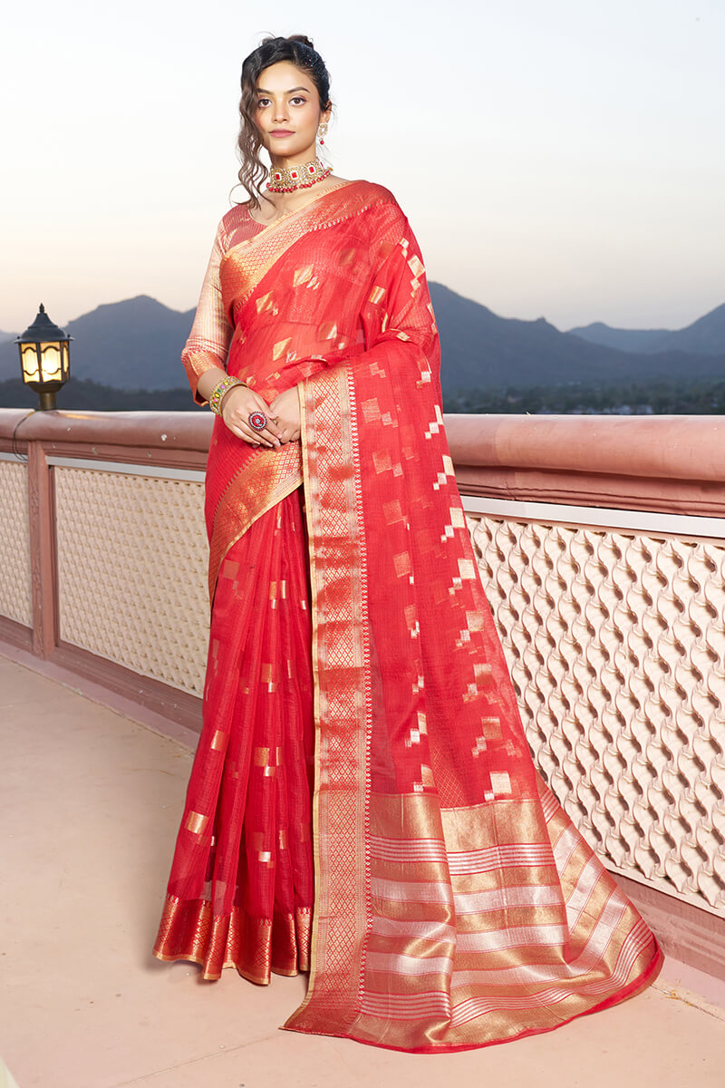 Unequalled Red Soft Silk Saree with Ideal Blouse Piece - Colorful Saree
