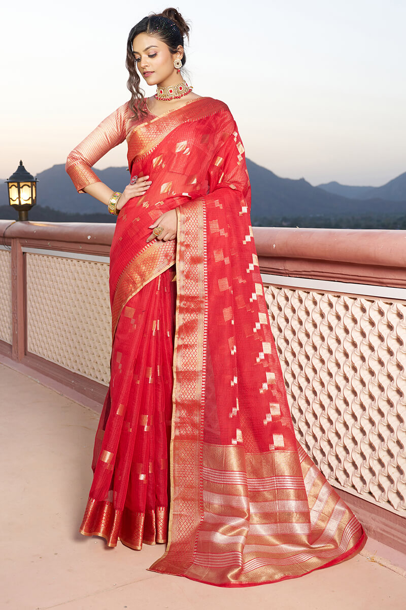 Unequalled Red Soft Silk Saree with Ideal Blouse Piece - Colorful Saree