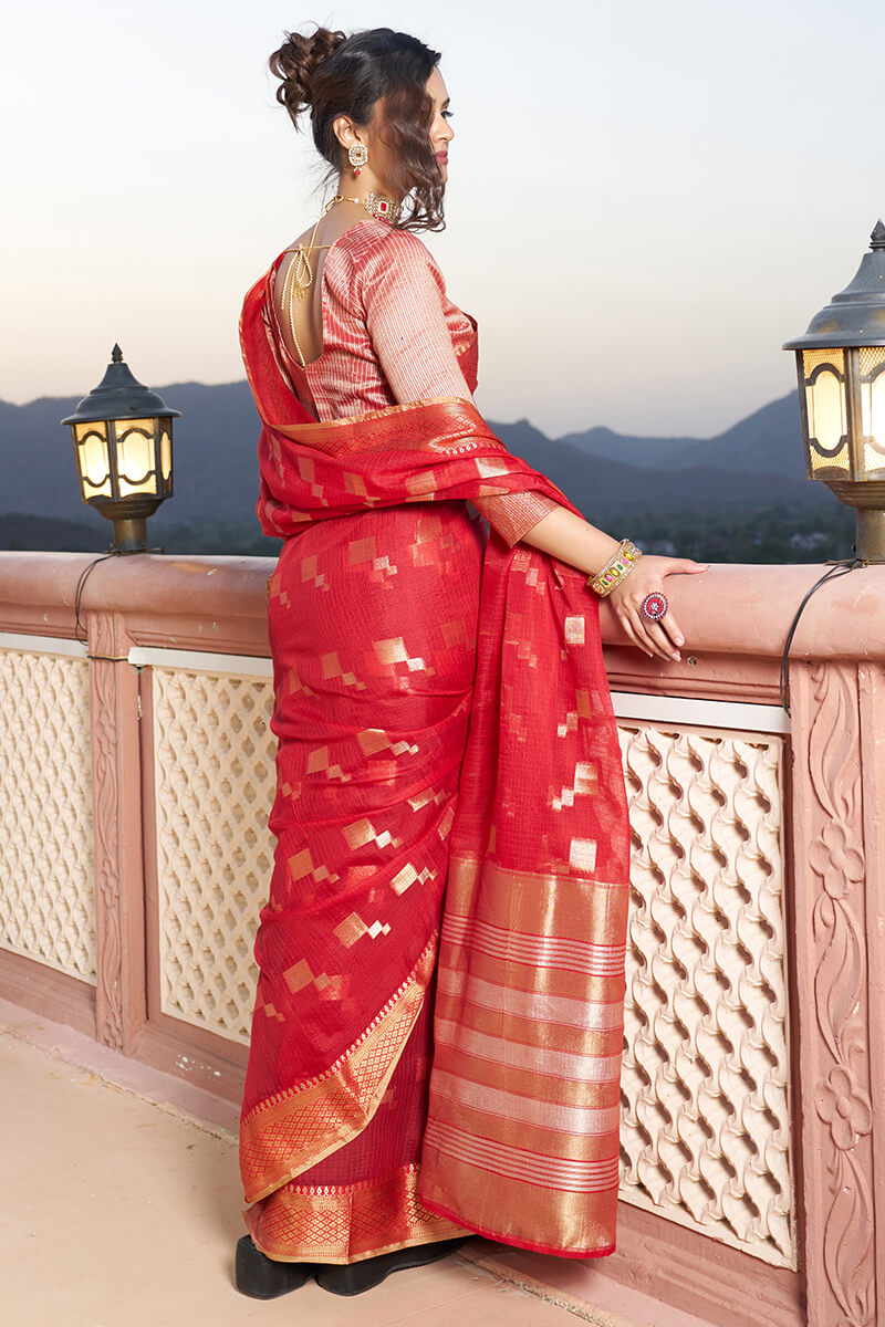 Unequalled Red Soft Silk Saree with Ideal Blouse Piece - Colorful Saree