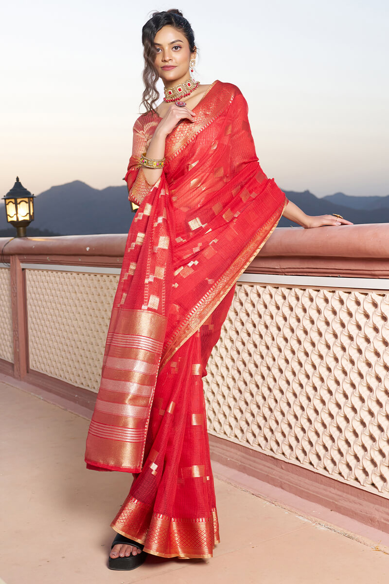 Unequalled Red Soft Silk Saree with Ideal Blouse Piece - Colorful Saree