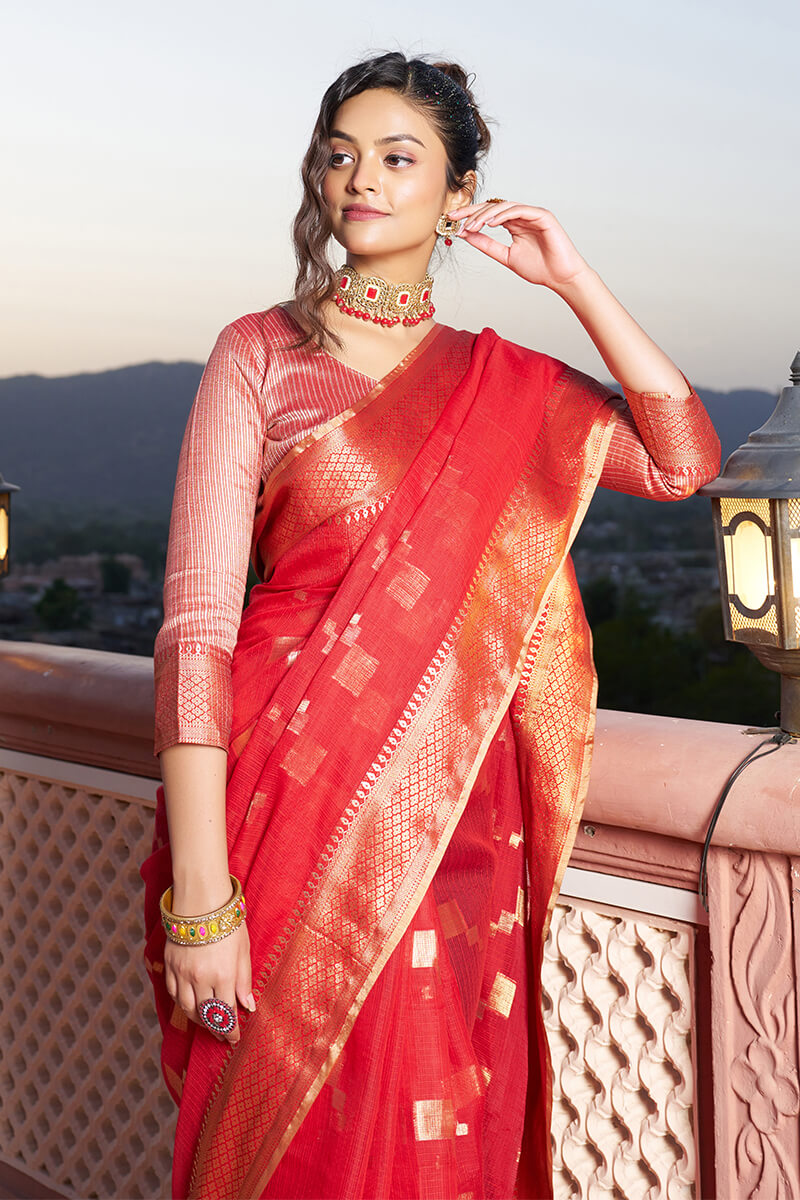 Unequalled Red Soft Silk Saree with Ideal Blouse Piece - Colorful Saree