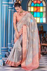 Magnetic Grey Organza Silk Saree With Confounding Blouse Piece - Colorful Saree