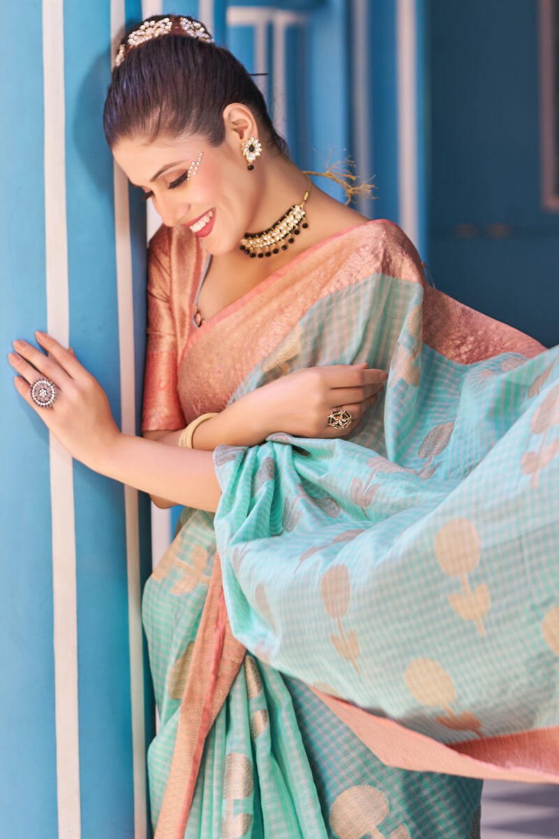 Luxuriant Sea Green Organza Silk Saree With Fantabulous Blouse Piece - Colorful Saree