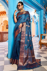 Hypnotic Navy Blue Banarasi Silk Saree With Stylish Blouse Piece - Colorful Saree