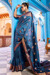 Hypnotic Navy Blue Banarasi Silk Saree With Stylish Blouse Piece - Colorful Saree