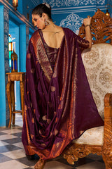 Radiant Purple Banarasi Silk Saree With Exceptional Blouse Piece - Colorful Saree