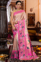 Blooming Baby Pink Paithani Silk Saree With Surpassing Blouse Piece - Colorful Saree