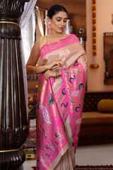 Blooming Baby Pink Paithani Silk Saree With Surpassing Blouse Piece - Colorful Saree