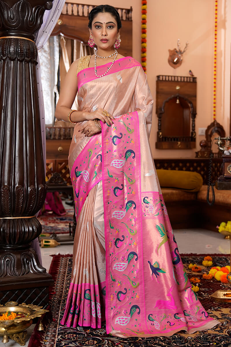 Blooming Baby Pink Paithani Silk Saree With Surpassing Blouse Piece - Colorful Saree