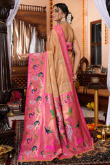 Capricious Peach Paithani Silk Saree With Beauteous Blouse Piece - Colorful Saree