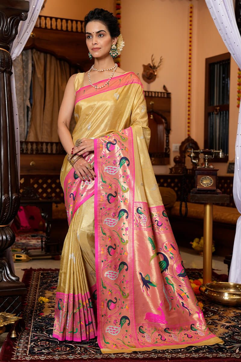 Refreshing Yellow Paithani Silk Saree With Ailurophile Blouse Piece - Colorful Saree