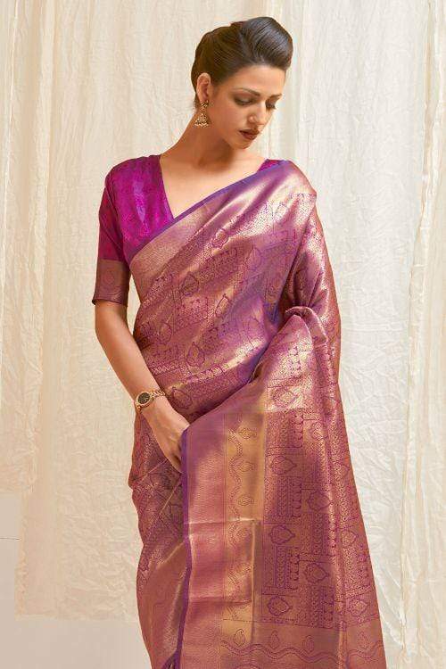 Marvellous Purple Kanjivaram Silk Saree With Engaging Blouse Piece - Colorful Saree
