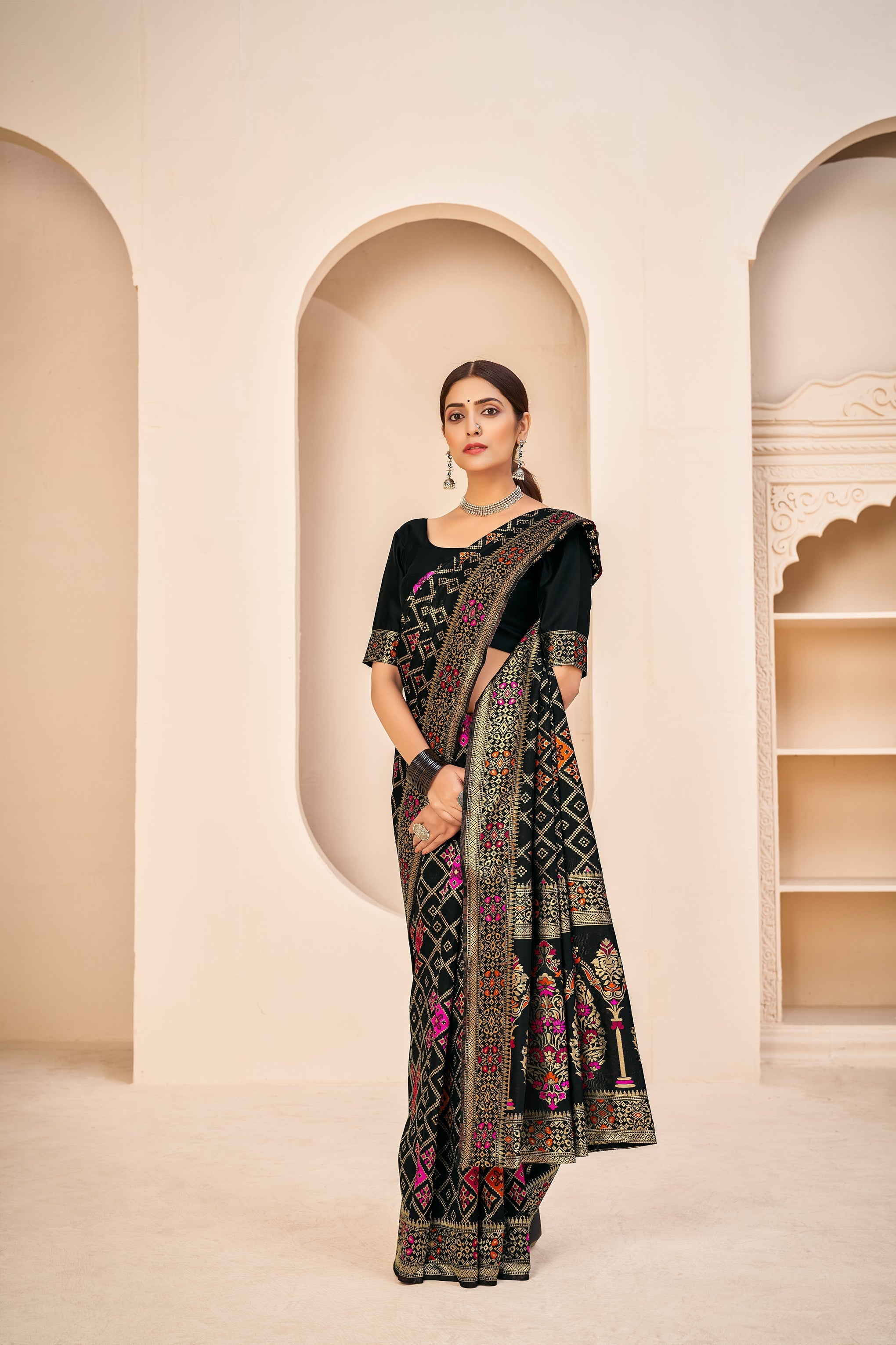 Black Festive Wear Banarasi With Patola Woven Banarasi Silk Saree - Colorful Saree