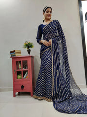 Blue Lehenga Saree In Georgette With Sequence Work - Colorful Saree