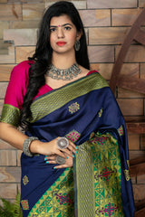 Blue Banarasi Silk Traditional Saree With Blouse Piece - Colorful Saree