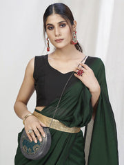 Bottle Green Ready to Wear One Minute Lycra Saree - Colorful Saree