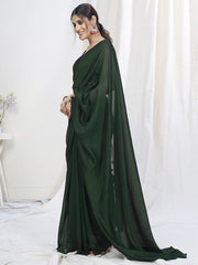 Bottle Green Ready to Wear One Minute Lycra Saree - Colorful Saree