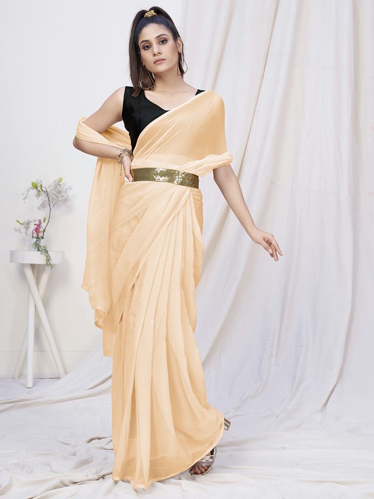 Classy Cream Pre-Stitched Blended Silk Saree - Colorful Saree