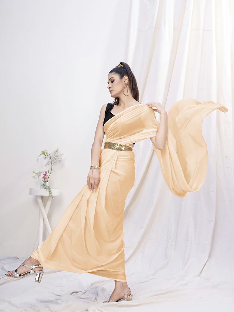 Classy Cream Pre-Stitched Blended Silk Saree - Colorful Saree