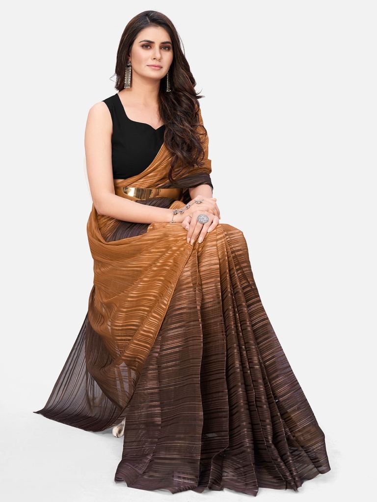 Coffee Brown and Beige Ready to wear Saree With Belt - Colorful Saree