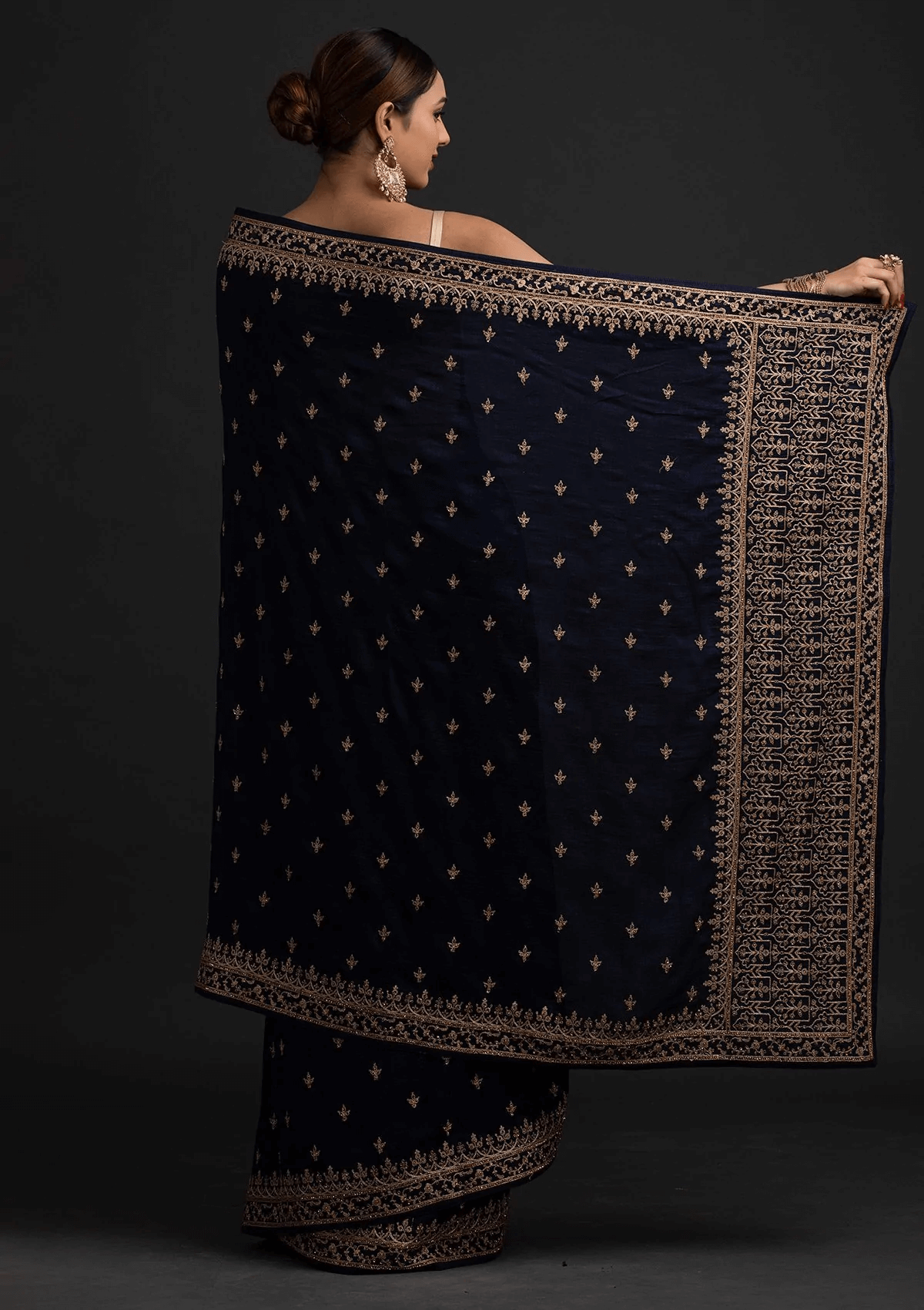 Delightful Navy Blue Dori And Sequins Embroidered Art Silk Traditional Saree - Colorful Saree