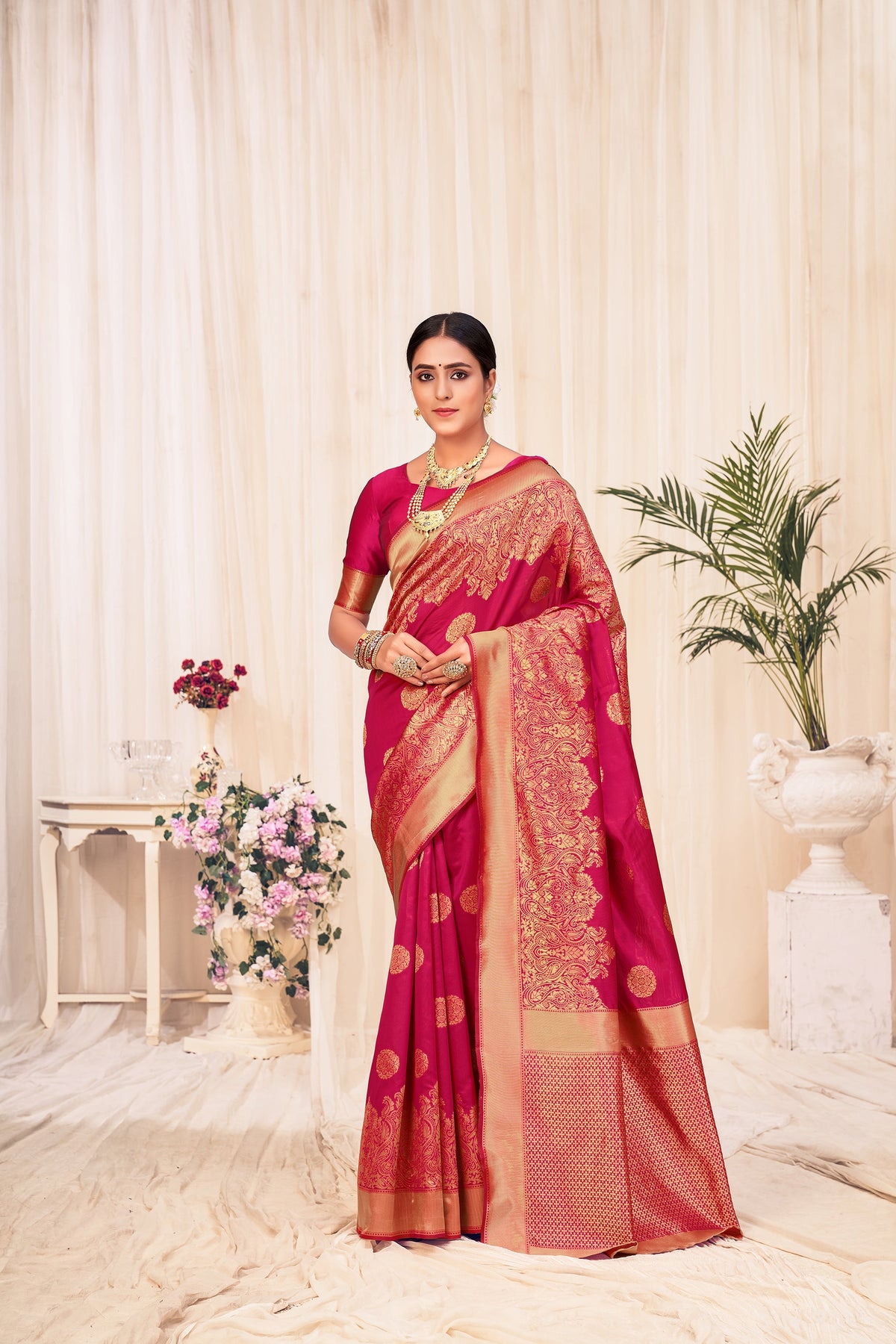 Dark Pink Festive Wear Woven Banarasi Silk Saree - Colorful Saree