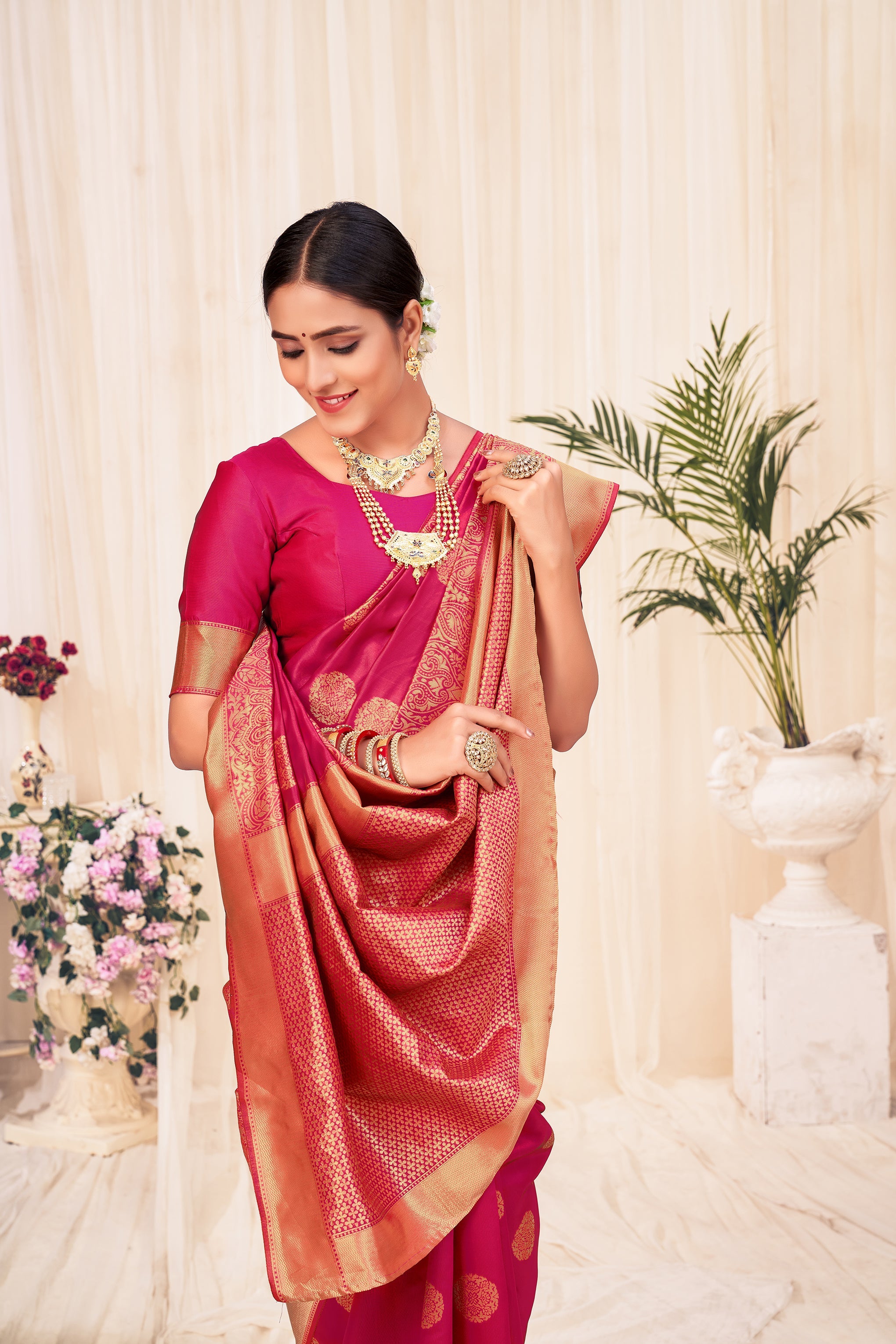 Dark Pink Festive Wear Woven Banarasi Silk Saree - Colorful Saree