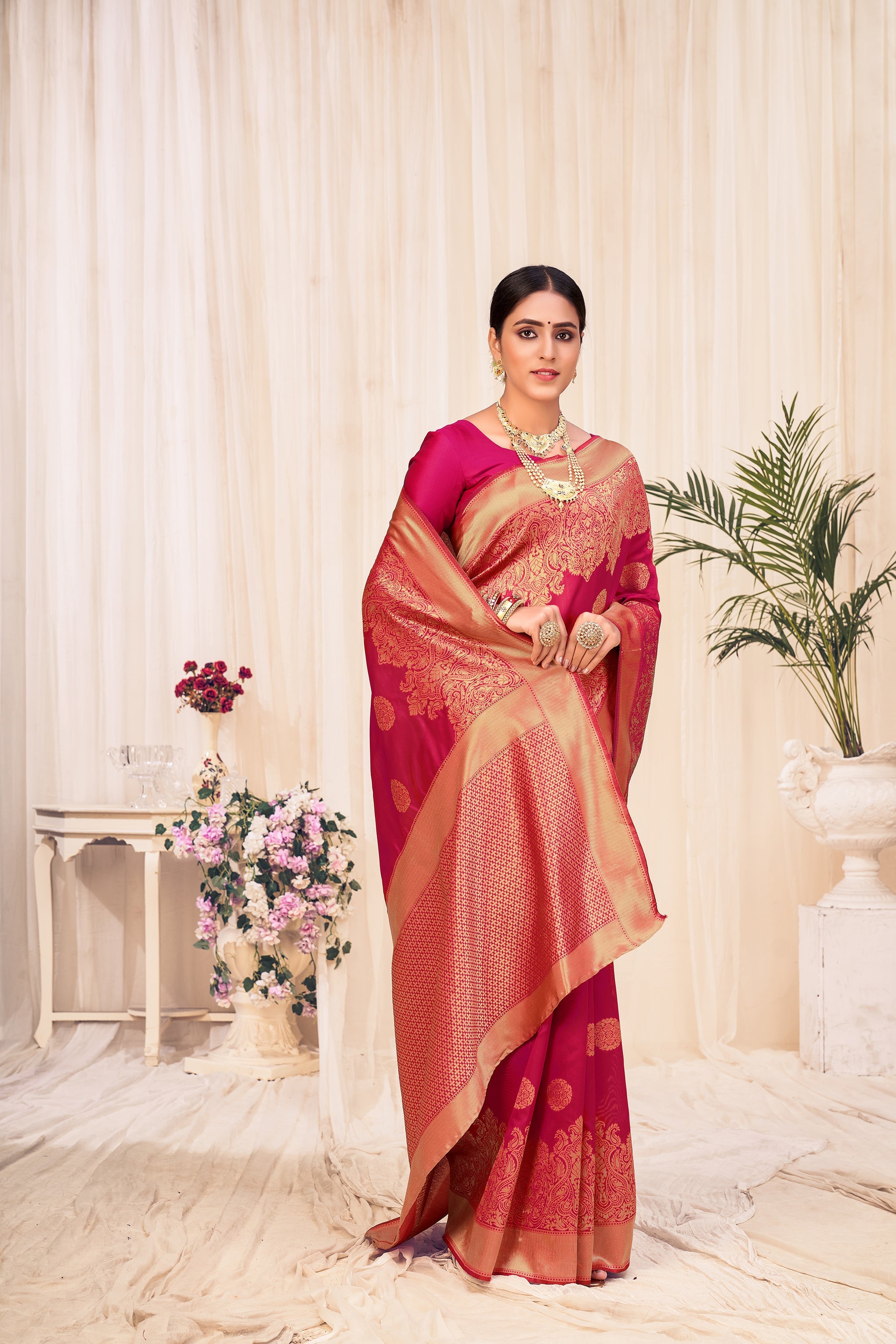 Dark Pink Festive Wear Woven Banarasi Silk Saree - Colorful Saree