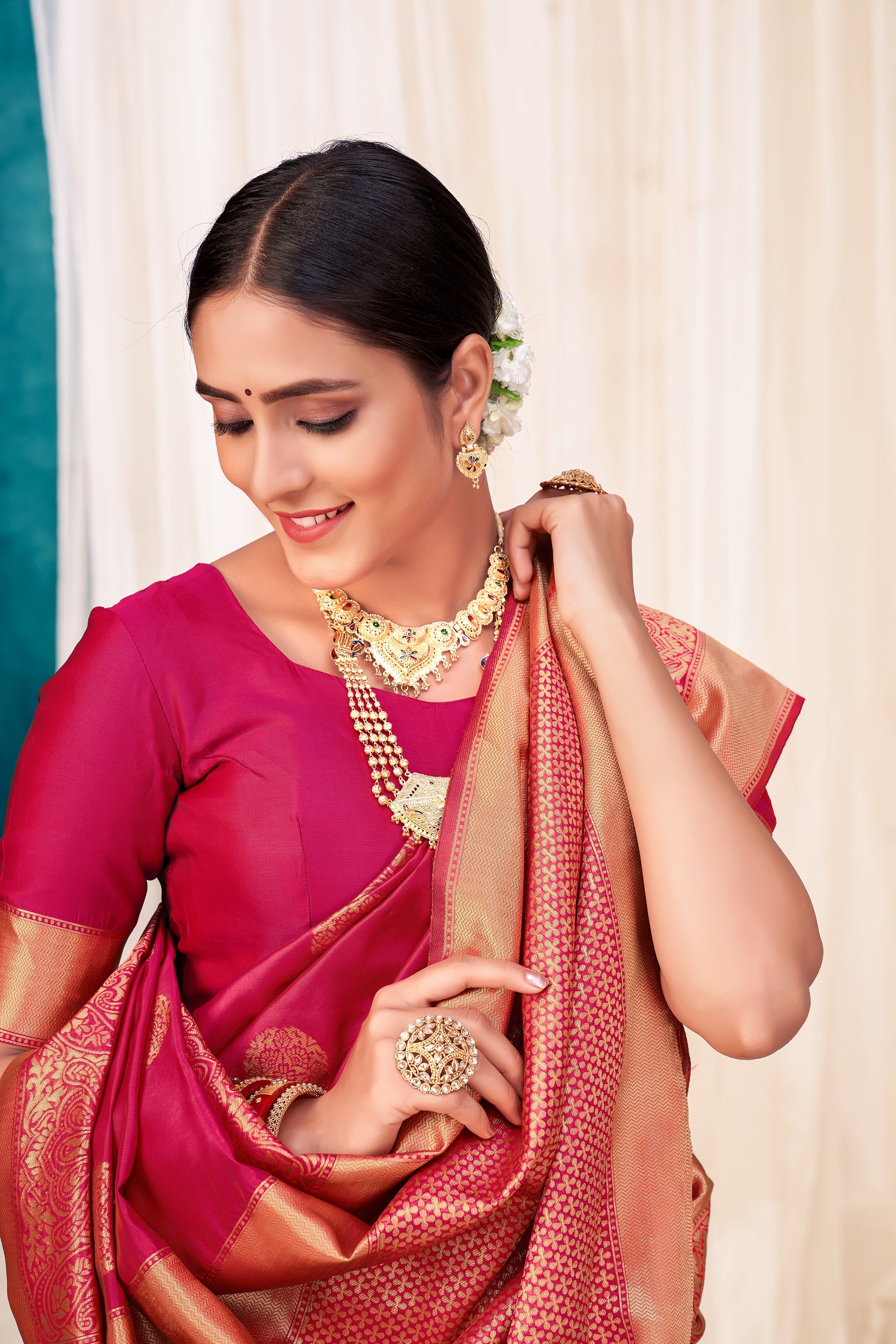 Dark Pink Festive Wear Woven Banarasi Silk Saree - Colorful Saree