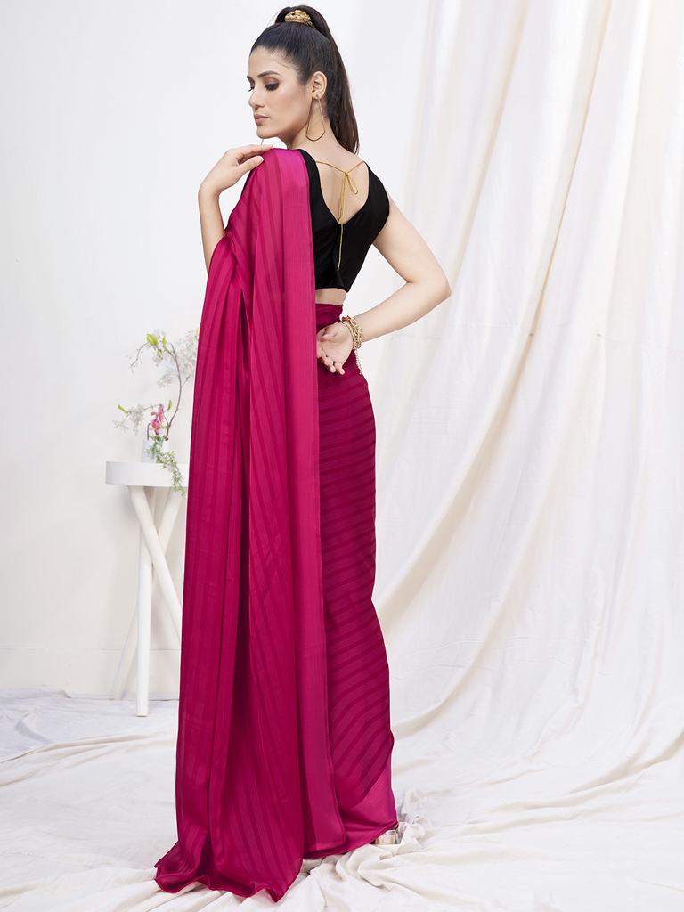 Deep Rani Pink Pre-Stitched Blended Silk Saree - Colorful Saree