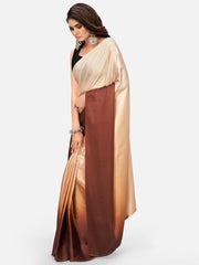 Dreamy Brown and Beige Satin Ready to wear Saree - Colorful Saree