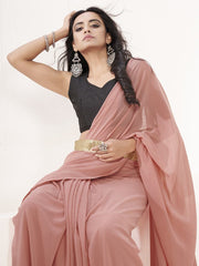 Dusty Pink Ready to Wear One Minute Lycra Saree - Colorful Saree