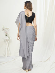 Fancy Grey Ready to Wear One Minute Saree In Satin Silk - Colorful Saree