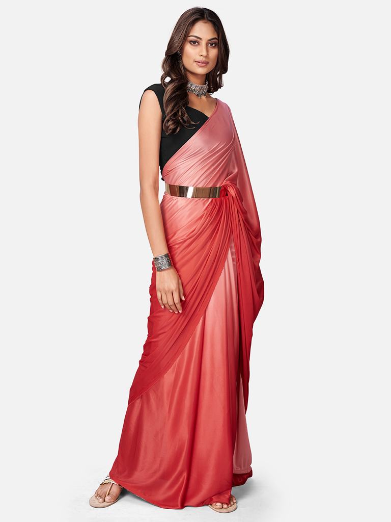 Fancy Red Ready to Wear Lycra Saree with Belt - Colorful Saree