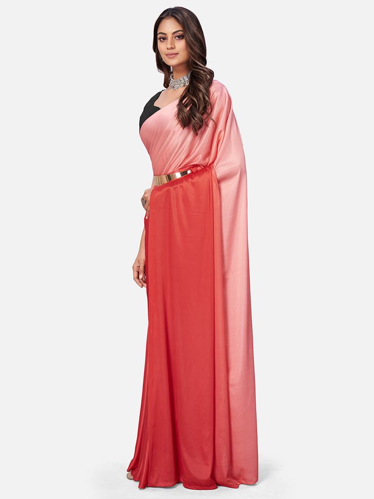 Fancy Red Ready to Wear Lycra Saree with Belt - Colorful Saree