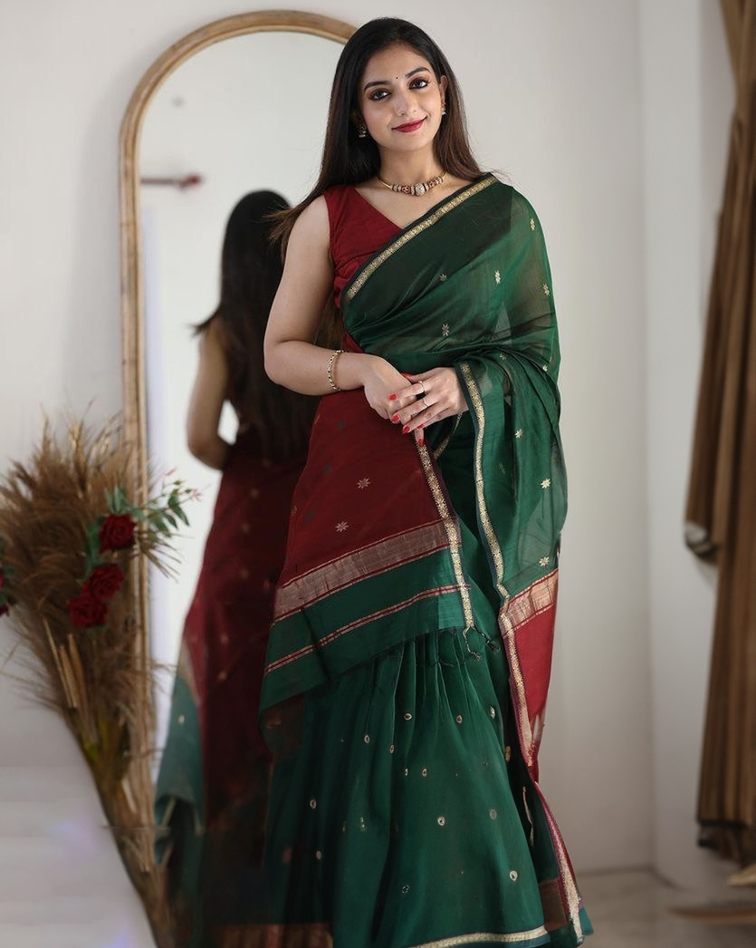Snazzy Green Cotton Silk Saree With Prodigal Blouse Piece - Colorful Saree