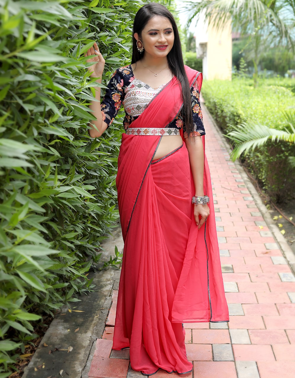Glamourous Peach Color Saree With Stitched Blouse - Colorful Saree