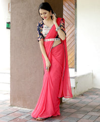 Glamourous Peach Color Saree With Stitched Blouse - Colorful Saree