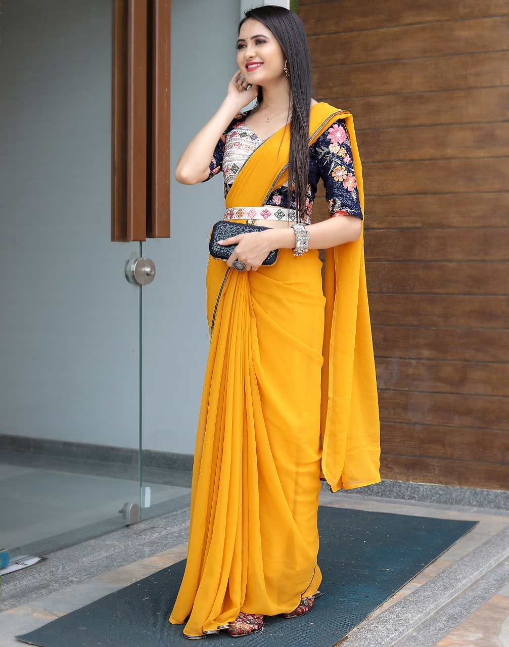 Glamourous Yellow Color Saree With Stitched Blouse - Colorful Saree