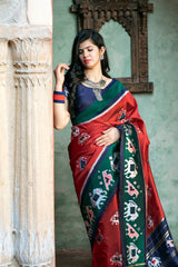 Gorgeous Brick Red Patola Silk Saree - Colorful Saree