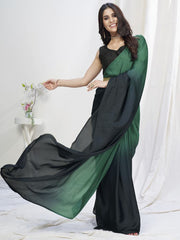 Green-Black Ready to Wear One Minute Lycra Saree - Colorful Saree