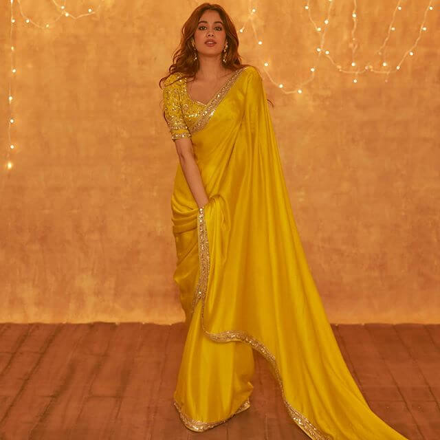 Hot Yellow Embroidered Saree With Sequins Work - Colorful Saree