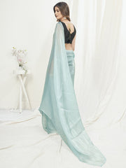 Ice Blue Ready to Wear One Minute Saree In Satin Silk - Colorful Saree