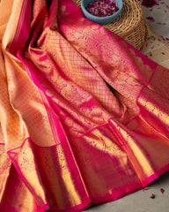 Tremendous Peach Soft Banarasi Silk Saree With Evocative Blouse Piece - Colorful Saree