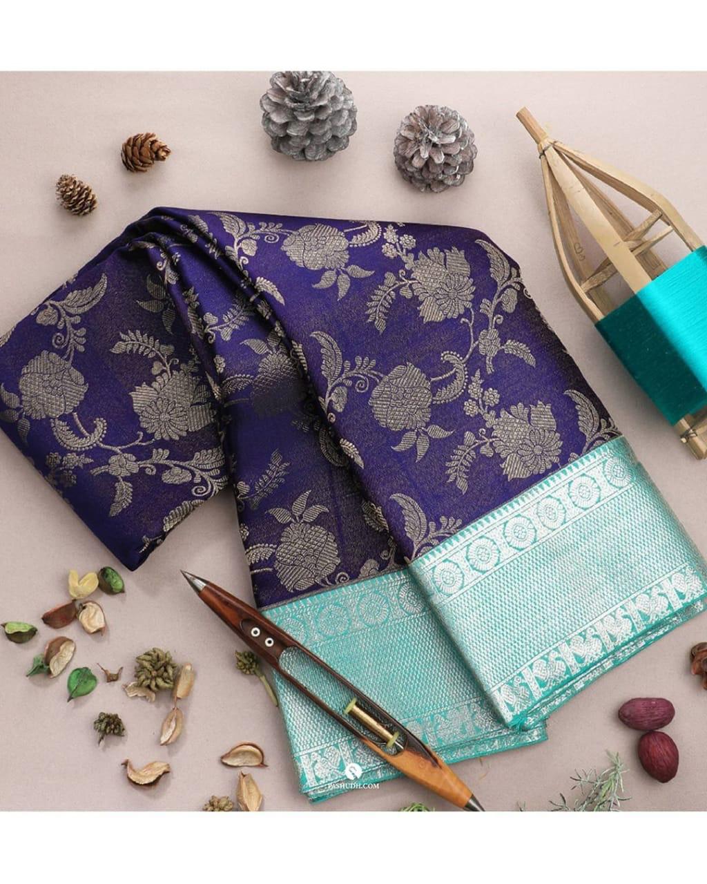 Splendiferous Blue Soft Silk Saree With Smart Blouse Piece - Colorful Saree