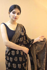 Opulent Black Soft Silk Saree With Snappy Blouse Piece - Colorful Saree