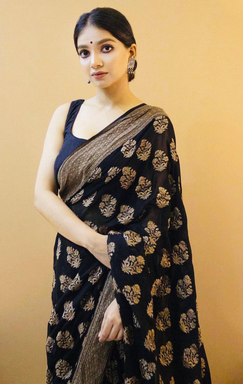 Opulent Black Soft Silk Saree With Snappy Blouse Piece - Colorful Saree