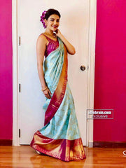Serendipity Sky Soft Banarasi Silk Saree With Incomparable Blouse Piece - Colorful Saree